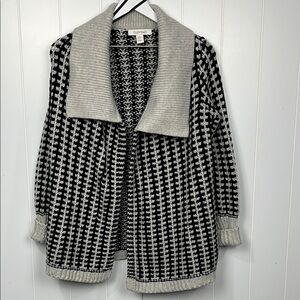 Ellen Tracy Womens Cardigan S Black/Cream Open Front Shawl Collar Chunky Texture